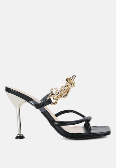 Shop London Rag Social Bee Link Chain Embellished Heel Sandals In Black