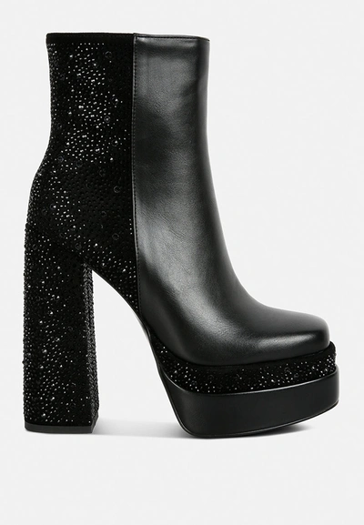 Shop London Rag Dryday Diamante Zip Up Block Heel Boots In Black