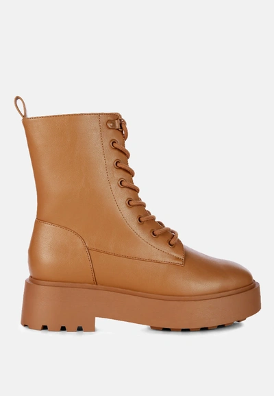 Shop London Rag Molsh Faux Leather Ankle Biker Boots In Brown