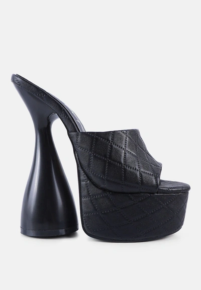 London Rag Oomph Quilted High Heeled Platform Sandals In Black