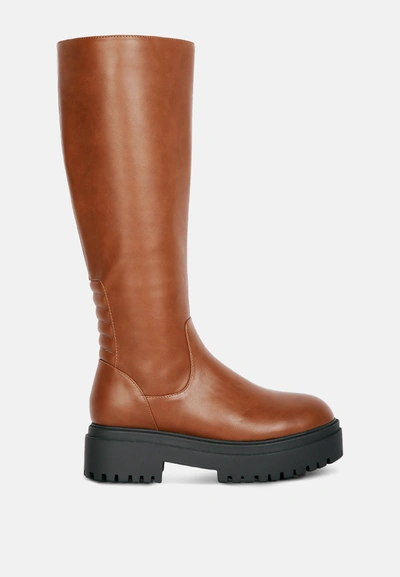 London Rag Axle Round Toe Platform Knee High Boots In Multi