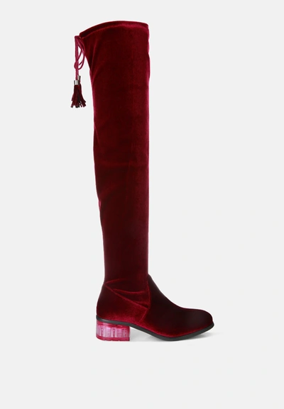 London Rag Rumple Velvet Over The Knee Clear Heel Boots In White