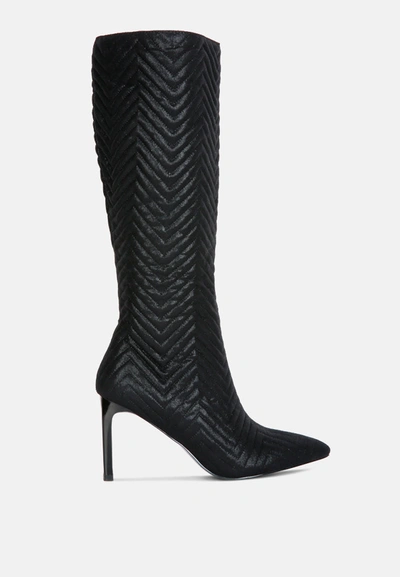 London Rag Prinkles Quilted Italian Block Heel Calf Boots In Black