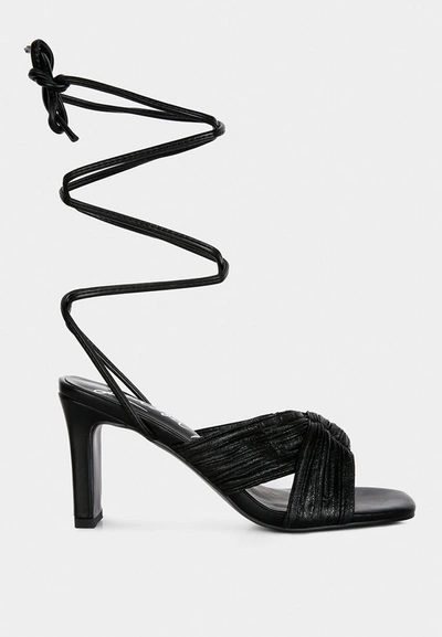 LONDON RAG XUXA METALLIC TIE UP BLOCK HEEL SANDALS 
