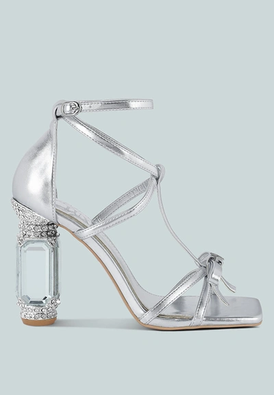 London Rag Affluence T-strap Stone Encrusted Heeled Sandal In Silver