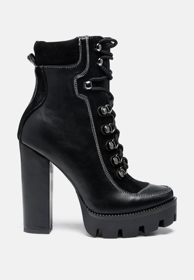 London Rag Yeti High Heel Lace-up Biker Boot In Black