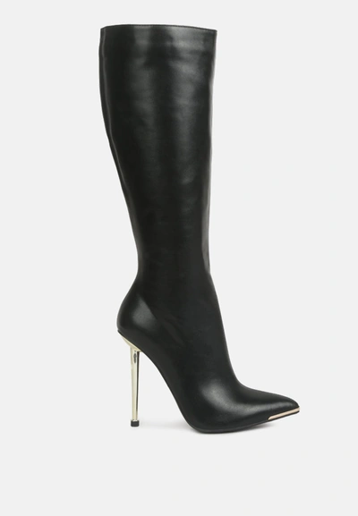 Shop London Rag Hale Faux Leather Pointed Heel Calf Boots In Black