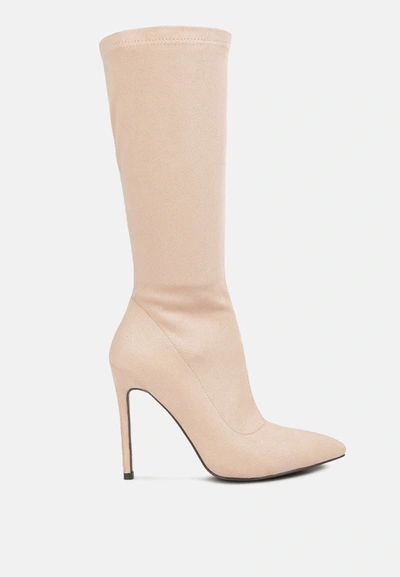 Shop London Rag Playdate High Heeled Calf Boots In Beige