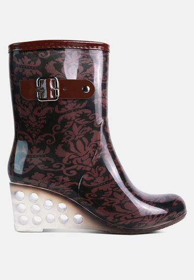 London Rag Drench Clear Wedge Rainboots In Brown