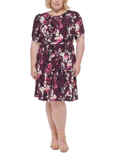 Shop Jessica Howard Plus Womens Belted Calf Midi Dress In Multi