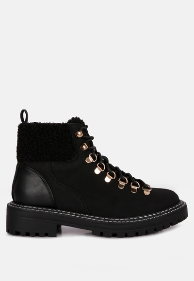 Shop London Rag Gatlinburg Shearling Collar Ankle Boots In Black