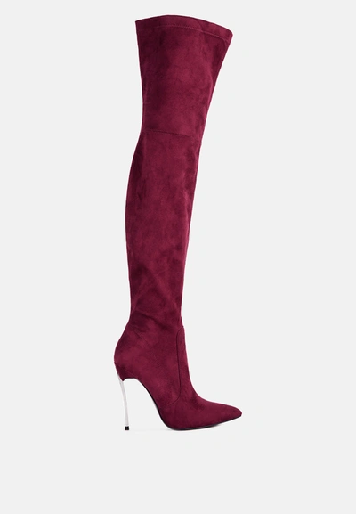 London Rag Jaynetts Stretch Suede Micro High Knee Boots In White