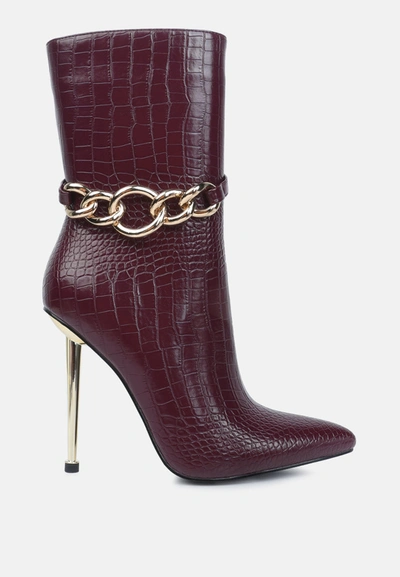 London Rag Nicole Croc Patterned High Heeled Ankle Boots In White
