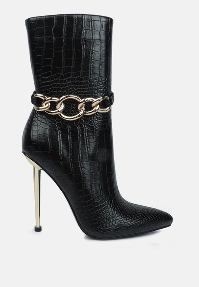 Shop London Rag Nicole Croc Patterned High Heeled Ankle Boots In Black