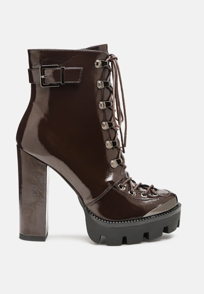 Shop London Rag Lobra High Heel Lace Up Ankle Boots In Brown