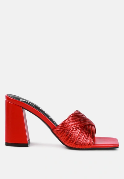 Shop London Rag Salty You Crinkled High Heeled Block Sandals In Red