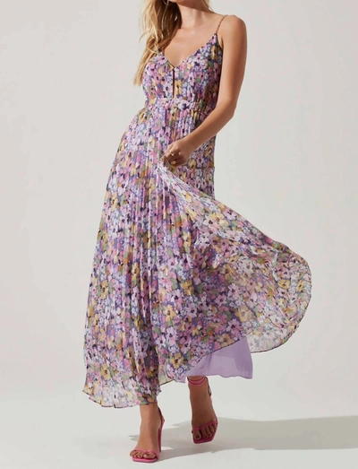 Shop Astr Loralee Pleated Dress In Purple Floral In Multi