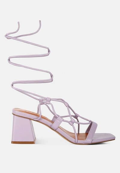 Shop London Rag Provoked Lace Up Block Heeled Sandals In Purple