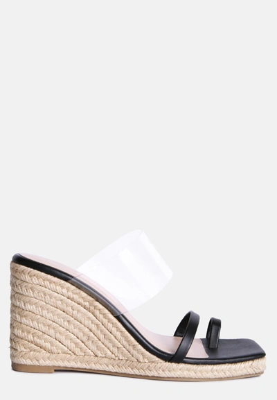 London Rag Clear Path Toe Ring Espadrilles Wedge Sandals In Black