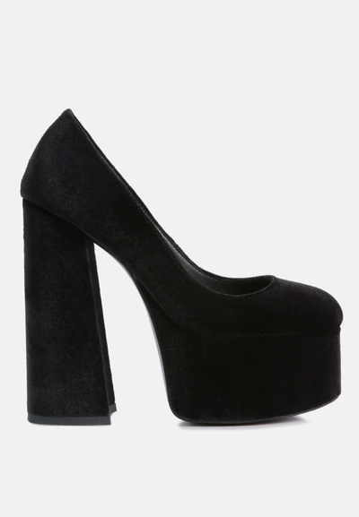 London Rag Old Novelty Platform Heel Velvet Pumps In Black