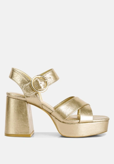 London Rag Adore Strappy Block Heel Sandals In Gold