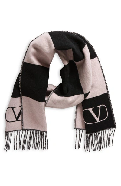 Shop Valentino Chess Check Virgin Wool & Cashmere Fringe Scarf In Zkr Taffy/ Nero