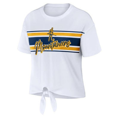 Shop Wear By Erin Andrews White West Virginia Mountaineers Striped Front Knot Cropped T-shirt