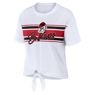 Shop Wear By Erin Andrews White Georgia Bulldogs Striped Front Knot Cropped T-shirt