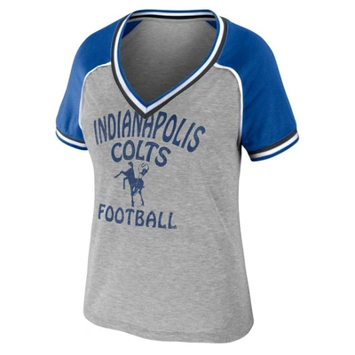 Shop Wear By Erin Andrews Heather Gray Indianapolis Colts Cropped Raglan Throwback V-neck T-shirt