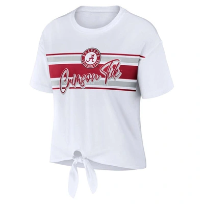 Shop Wear By Erin Andrews White Alabama Crimson Tide Striped Front Knot Cropped T-shirt