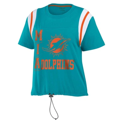 Shop Wear By Erin Andrews Aqua Miami Dolphins Cinched Colorblock T-shirt