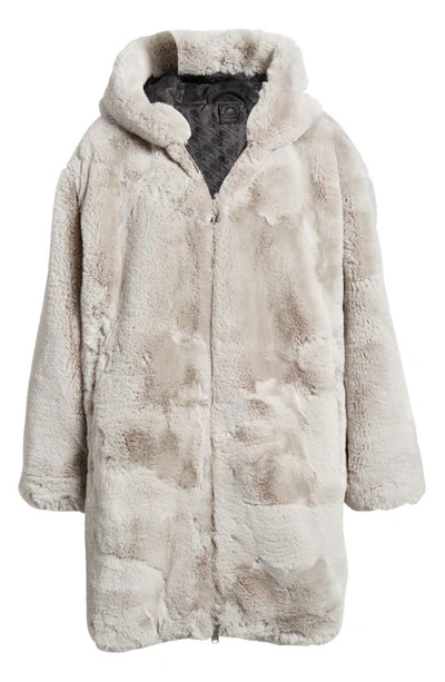 Shop Moose Knuckles State Bunny Faux Fur Hooded Coat In Willow Grey