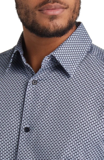 Shop Ted Baker Faenza Geo Print Stretch Cotton Button-up Shirt In Navy