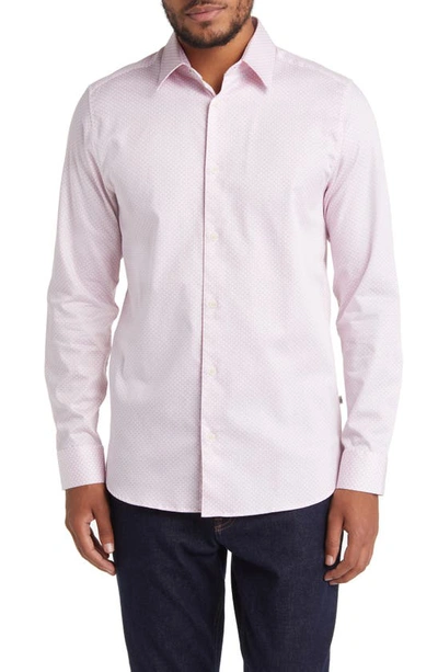 Shop Ted Baker Faenza Geo Print Stretch Cotton Button-up Shirt In Pink