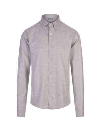 Shop Fedeli Melange Grey Stretch Cotton Shirt In Grigio