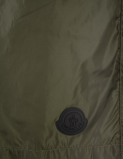 Shop Moncler Military Green Swim Shorts With Logo Patch In Verde
