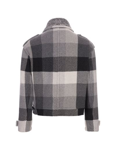 Shop Etro Grey Short Coat With Check Pattern In Grigio