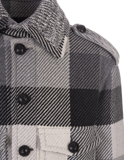 Shop Etro Grey Short Coat With Check Pattern In Grigio