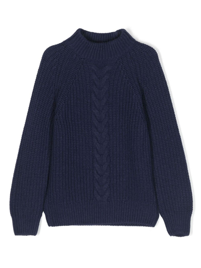 Shop Dondup Blue Pullover With Central Cable Braid