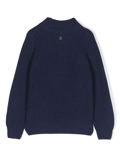 Shop Dondup Blue Pullover With Central Cable Braid
