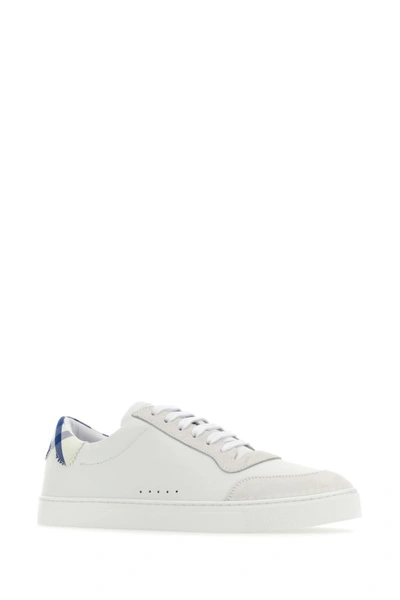 Shop Burberry Man White Leather Sneakers