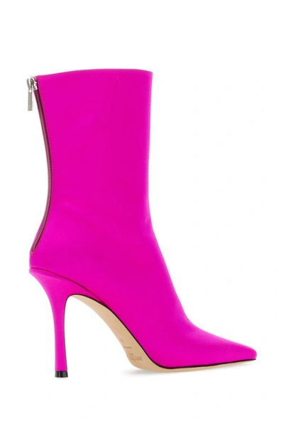 Jimmy Choo Stylish Satin Ankle Boots With 11 Cm Heel Height In Pink
