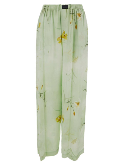 Shop Balenciaga Floral Printed Wide Leg Trousers In Green