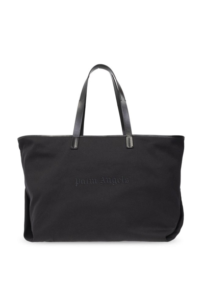 Shop Palm Angels Logo Embroidered Tote Bag In Black