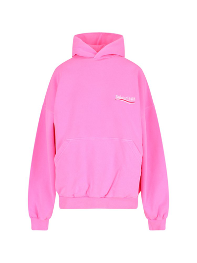 Shop Balenciaga Logo Embroidered Hoodie In Pink