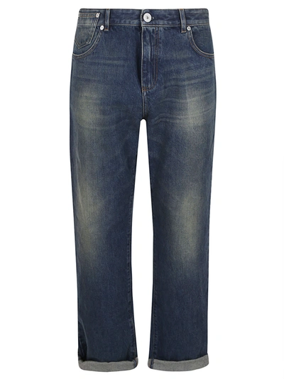 Shop Balmain Medium Blue Regular Denim Pants In Kd Bleu Jean Brut