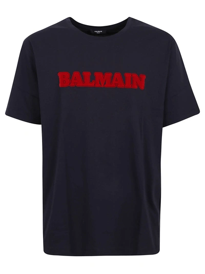 Shop Balmain Retro Flock T-shirt-straight Fit In Sja Marine Rouge