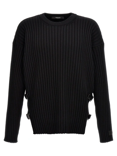 Shop Versace Buckle Sweater In Black