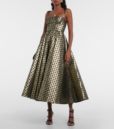 Shop Giambattista Valli Jacquard A-line Midi Dress In Gold
