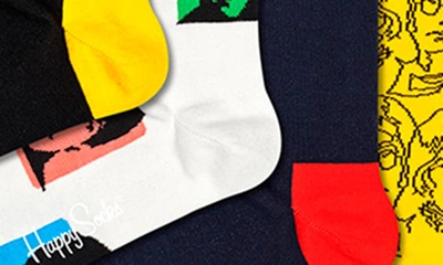 Shop Happy Socks Assorted 4-pack Beatles Cotton Blend Crew Socks Gift Box In Beatles Combo